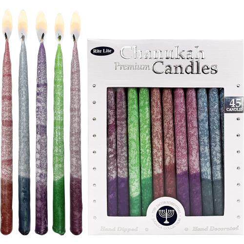 Présentation de Présentation Bougies Chanukah artisanales, cire multicolore, rustiques