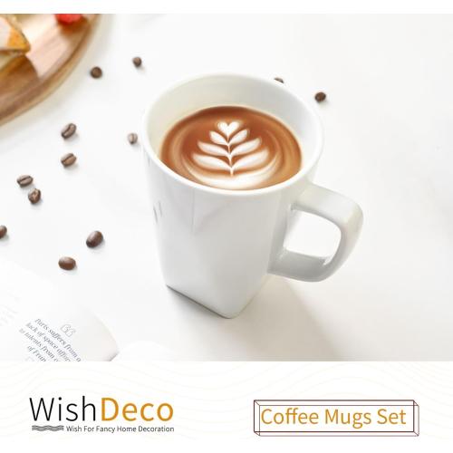 Présentation de WishDeco 6 Tasses en Céramique Blanches, Mugs Grandes en situation