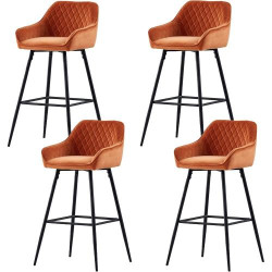 Présentation Tabourets de bar rembourrés velours orange AINPECCA, 4 pièces