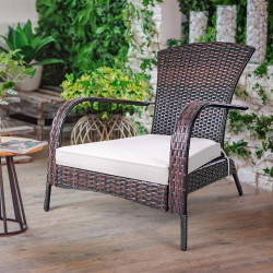 Chaise Jardin Rotin Résine Tressée, Coussin Amovible, Marron en situation