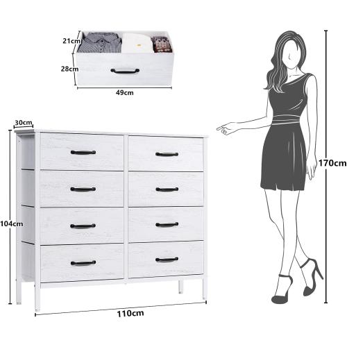 Présentation de Commode Tissu 6 Tiroirs Blanc, Rangement Chambre, Bureau en situation