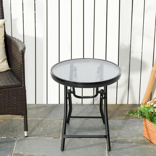 Présentation de Table Basse Ronde Bistro Jardin Pliable Noir, Outsunny en situation