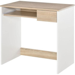 Présentation Bureau HOMCOM bois, ordinateur, plateau clavier, blanc, chêne