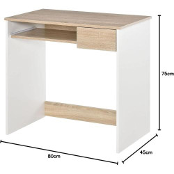 Bureau HOMCOM bois, ordinateur, plateau clavier, blanc, chêne en situation