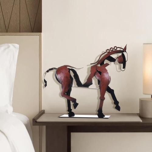 Présentation de Zoom sur Statue cheval métal, décoration rustique, cadeau bordeaux