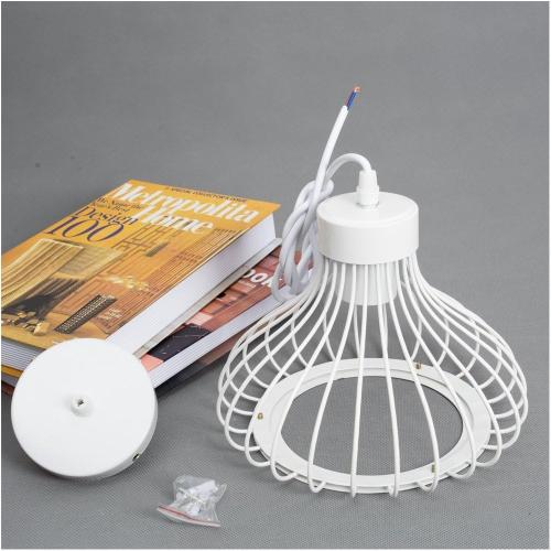 Présentation de Zoom sur Suspension Cage Métal Blanc Vintage Chrasy, Luminaire Retro