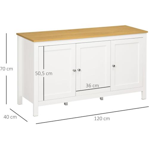 Présentation de Zoom sur Buffet Meuble Rangement 3 Portes, Étagères Réglables, Bois Clair