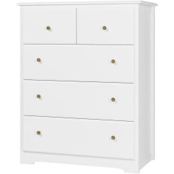 Présentation HOCSOK Commode 5 Tiroirs Rangement Multifonction Blanc