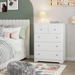 HOCSOK Commode 5 Tiroirs Rangement Multifonction Blanc en situation