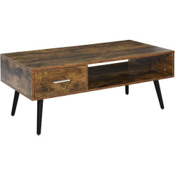 Présentation Table basse industrielle Homcom, noir, bois, 1 tiroir, étagère