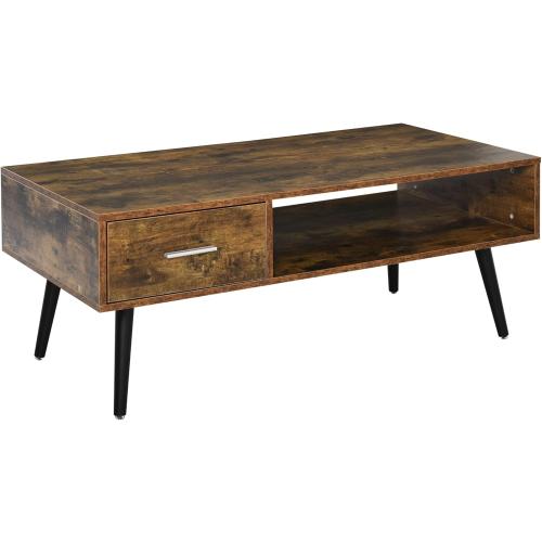 Présentation de Présentation Table basse industrielle Homcom, noir, bois, 1 tiroir, étagère