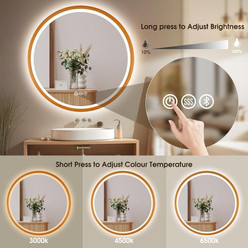 Présentation de Zoom sur Miroir Rond LED Salle de Bain Bluetooth et Antibuée IP44