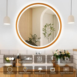 Miroir Rond LED Salle de Bain Bluetooth et Antibuée IP44 en situation