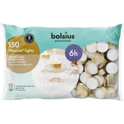 Bougies chauffe-plat Bolsius, 150 blanches, non parfumées en situation