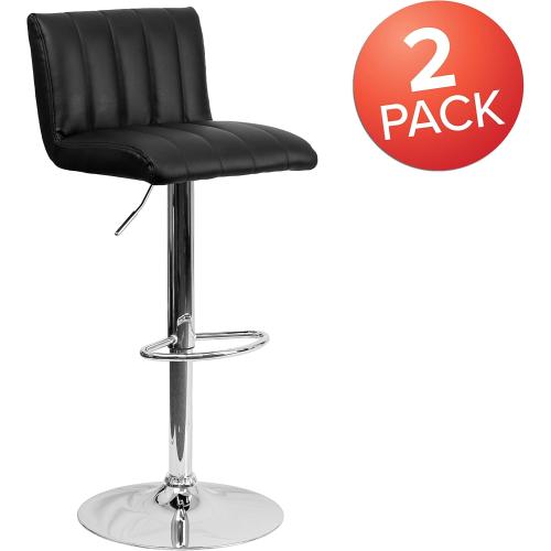 Présentation de Zoom sur Tabourets de Bar Flash Furniture, Vinyle Noir, Lot de 2