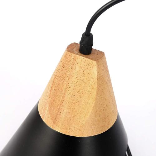 Présentation de Zoom sur Suspension Luminaire Vintage en Bois et Métal pour Cuisine