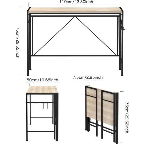 Présentation de Zoom sur Table Bureau Pliable Rcynview, Style Industriel, Bois Métal