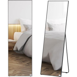 Présentation Miroir sur Pied Rectangulaire, Cadre Aluminium Noir, Design Élégant