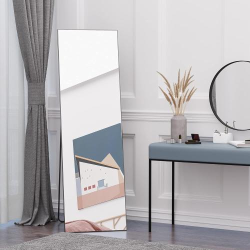 Présentation de Zoom sur Miroir sur Pied Rectangulaire, Cadre Aluminium Noir, Design Élégant