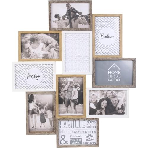 Présentation de Présentation Cadre Photo Multiple Pele Mele Bois Blanc Beige Marron