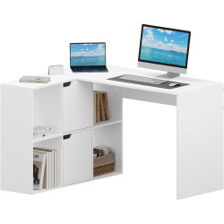 Présentation Bureau d'angle eSituro, Blanc, Rangement intégré, Informatique