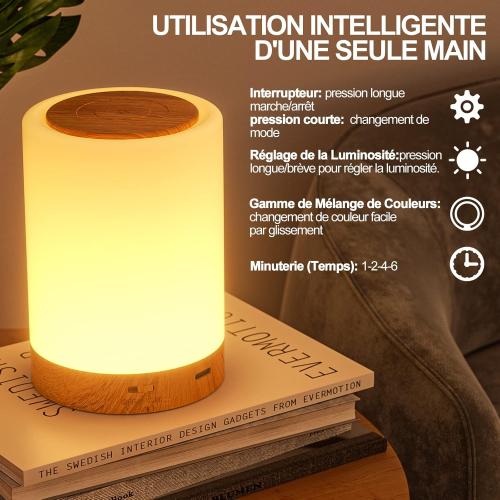 Présentation de Lampe Chevet Tactile LED ZOVHYYA, 11 Couleurs Rechargeable en situation