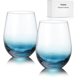 Présentation Joeyan Verres à Vin Cristal Soufflé Bleu Craquelé 2 pièces