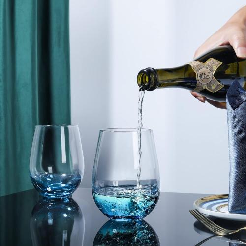 Présentation de Zoom sur Joeyan Verres à Vin Cristal Soufflé Bleu Craquelé 2 pièces