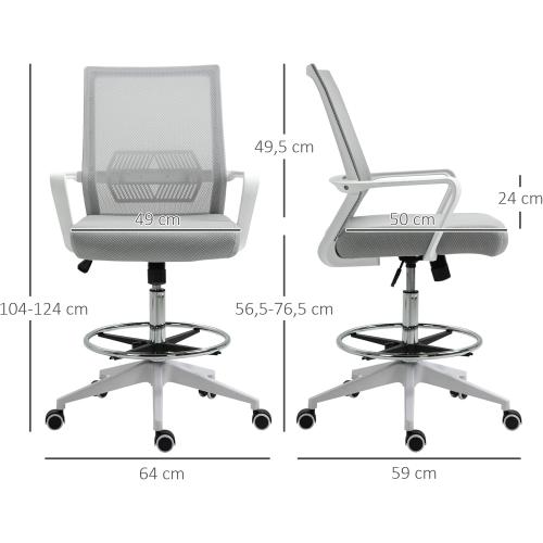 Présentation de Zoom sur Fauteuil Bureau Haut Réglable, Pivotant 360°, Gris, Blanc