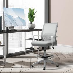 Fauteuil Bureau Haut Réglable, Pivotant 360°, Gris, Blanc en situation