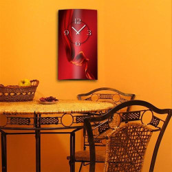 Horloge murale Dixtime design abstrait soie rouge silencieuse en situation