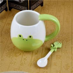 Tasse Grenouille Céramique, Cuillère, Sous-Verre, 420 ML en situation