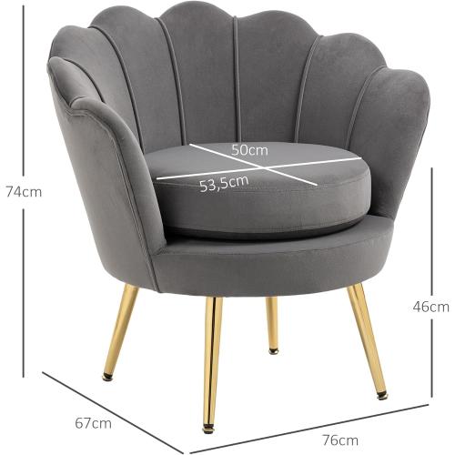 Présentation de Zoom sur Fauteuil Vintage Velours Gris Haut Dossier Homcom