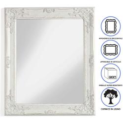 Miroir mural rectangulaire bois blanc antique, style shabby chic en situation