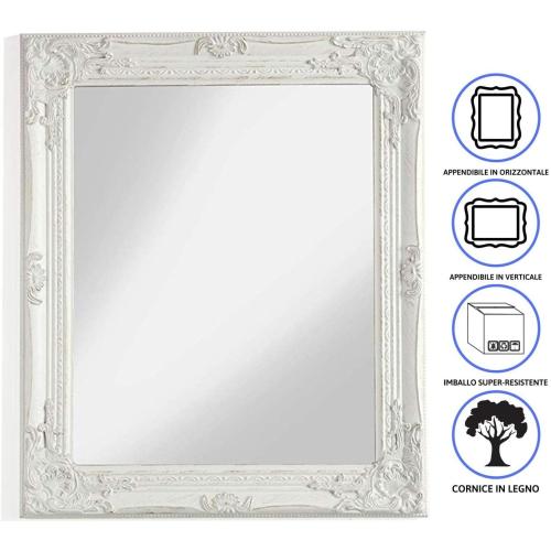 Présentation de Miroir mural rectangulaire bois blanc antique, style shabby chic en situation