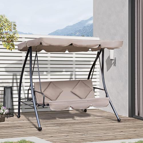 Présentation de Zoom sur Balancelle Jardin Outsunny Convertible 3 Places Noir, Beige