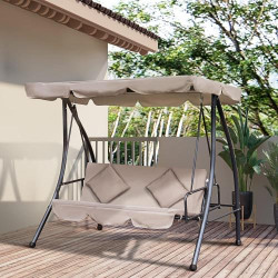 Balancelle Jardin Outsunny Convertible 3 Places Noir, Beige en situation