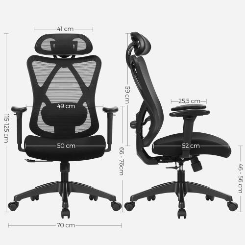 Présentation de Zoom sur Chaise Bureau Ergonomique SONGMICS, Noir, Support Lombaire