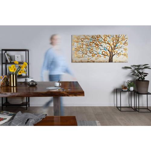 Présentation de Zoom sur Tableau peinture moderne 100% fait main, Cuivre Beige, Arbres