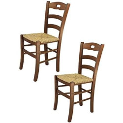 Présentation Chaises en Bois de Hêtre Noyer Assise Paille, Lot de 2