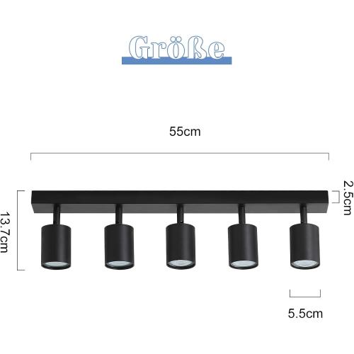 Présentation de Zoom sur Plafonnier Spot Orientable Noir, 5 Spots GU10, LED