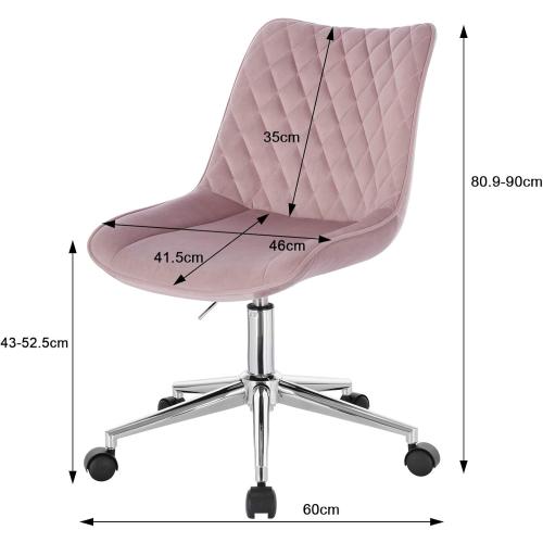 Présentation de Zoom sur Chaise Bureau Pivotante 360°, Tabouret Velours Rose, Roulettes