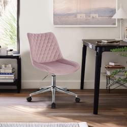 Chaise Bureau Pivotante 360°, Tabouret Velours Rose, Roulettes en situation