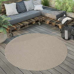 Présentation Tapis Extérieur Rond Résistant Intempéries Beige Moderne