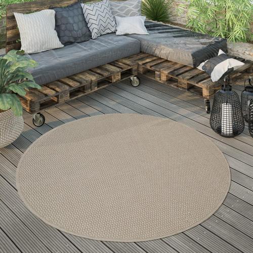 Présentation de Présentation Tapis Extérieur Rond Résistant Intempéries Beige Moderne