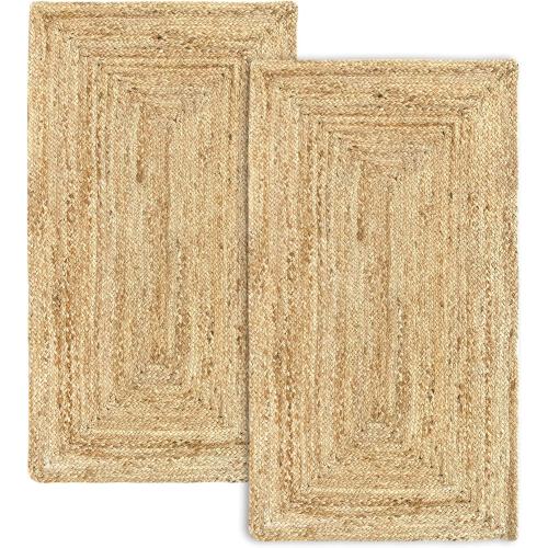 Présentation de Présentation Pack 2 Tapis Jute Alhambra Naturel, Tressés Main