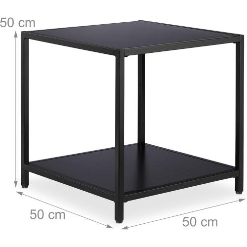 Présentation de Zoom sur Table d'appoint carrée verre, métal, bois MDF noir