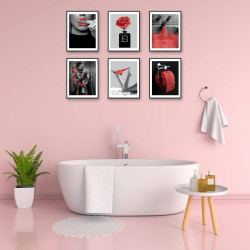 Toile murale glamour rouge, art moderne salle de bain en situation