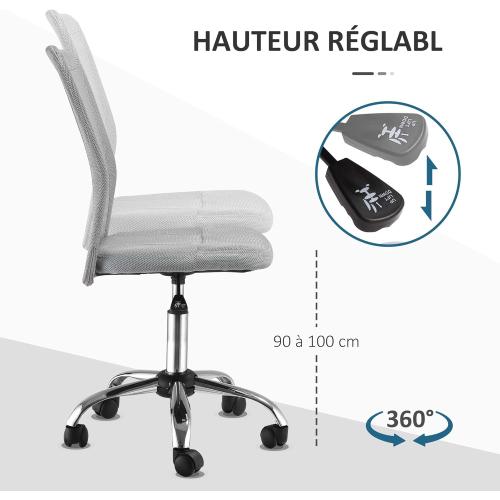 Présentation de Zoom sur Chaise Bureau Ergonomique Hauteur Réglable, Maille Grise