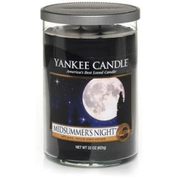 Présentation Bougie Yankee Candle Midsummer Nuit, Verre Noir, Piller